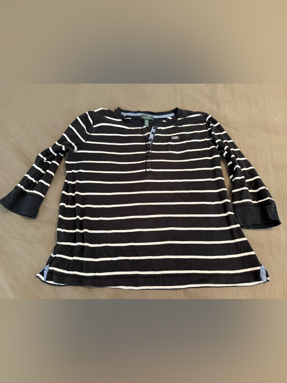 LRL Ralph Lauren Jeans Co XL striped 3/4 sleeve Henley 5 button b/w 100% cotton